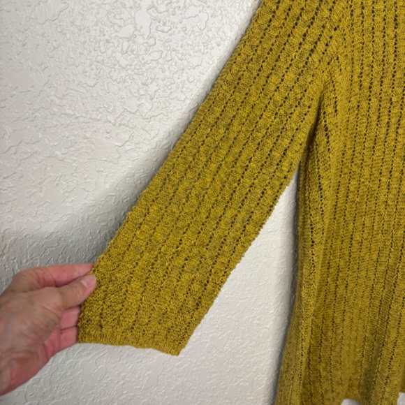 J. Jill Mustard Open Stitch Knit V-Neck Cotton Pull Over Sweater Women's Size M - Picture 6 of 11